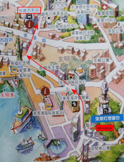 韓國江原道束草、束草長途汽車、束草燈塔地圖