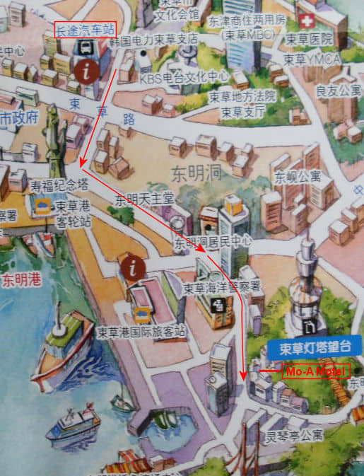 韓國江原道束草及束草長途汽車站地圖